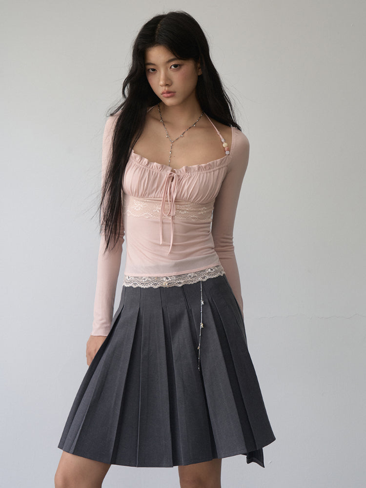 Lace Panel Beaded Acetate T-shirt