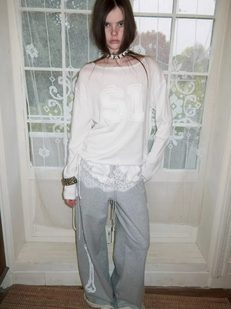 Patch Embroidery Lace Hem Tee