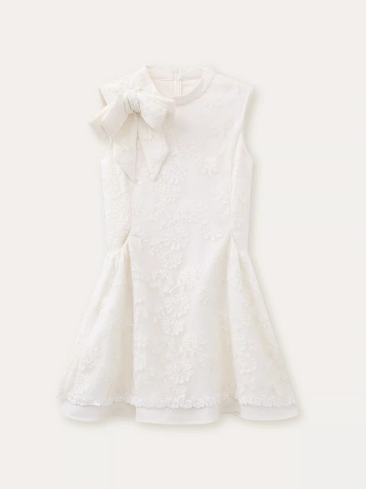 Beige Lace Embroidered Mini Dress