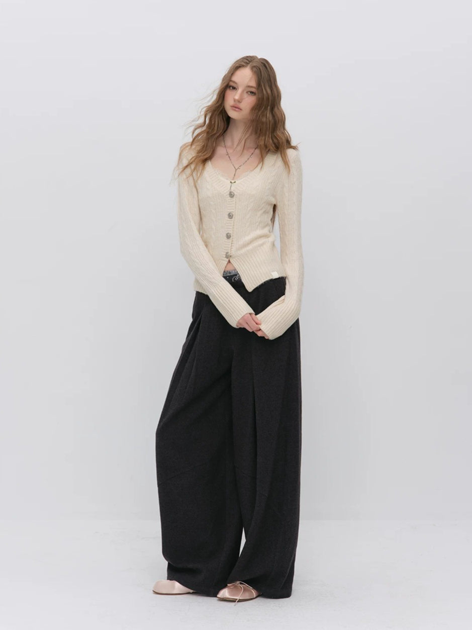 Cable-Knit V-Neck Cardigan