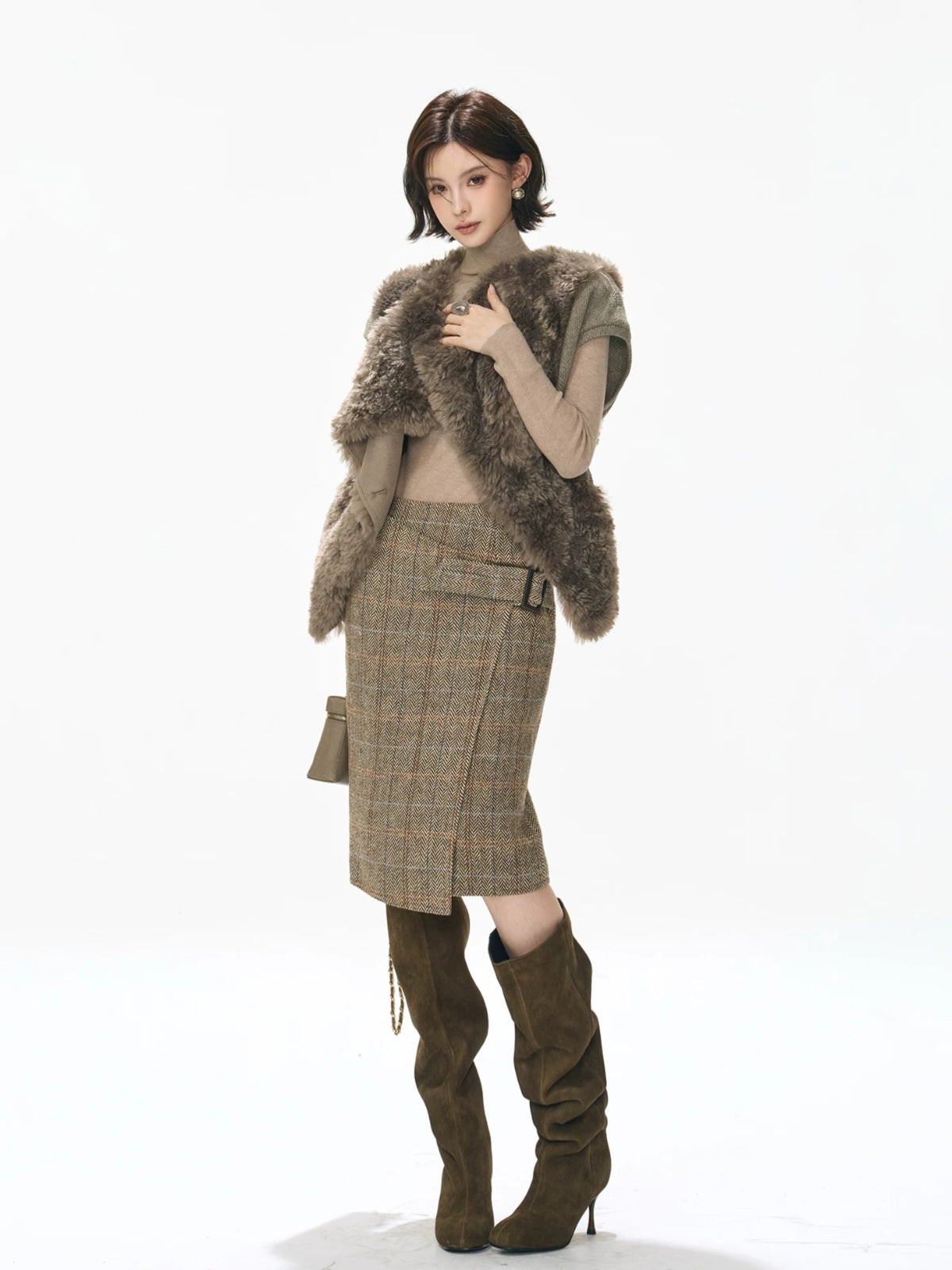 Asymmetric Lapel Curly Fleece Knit Vest
