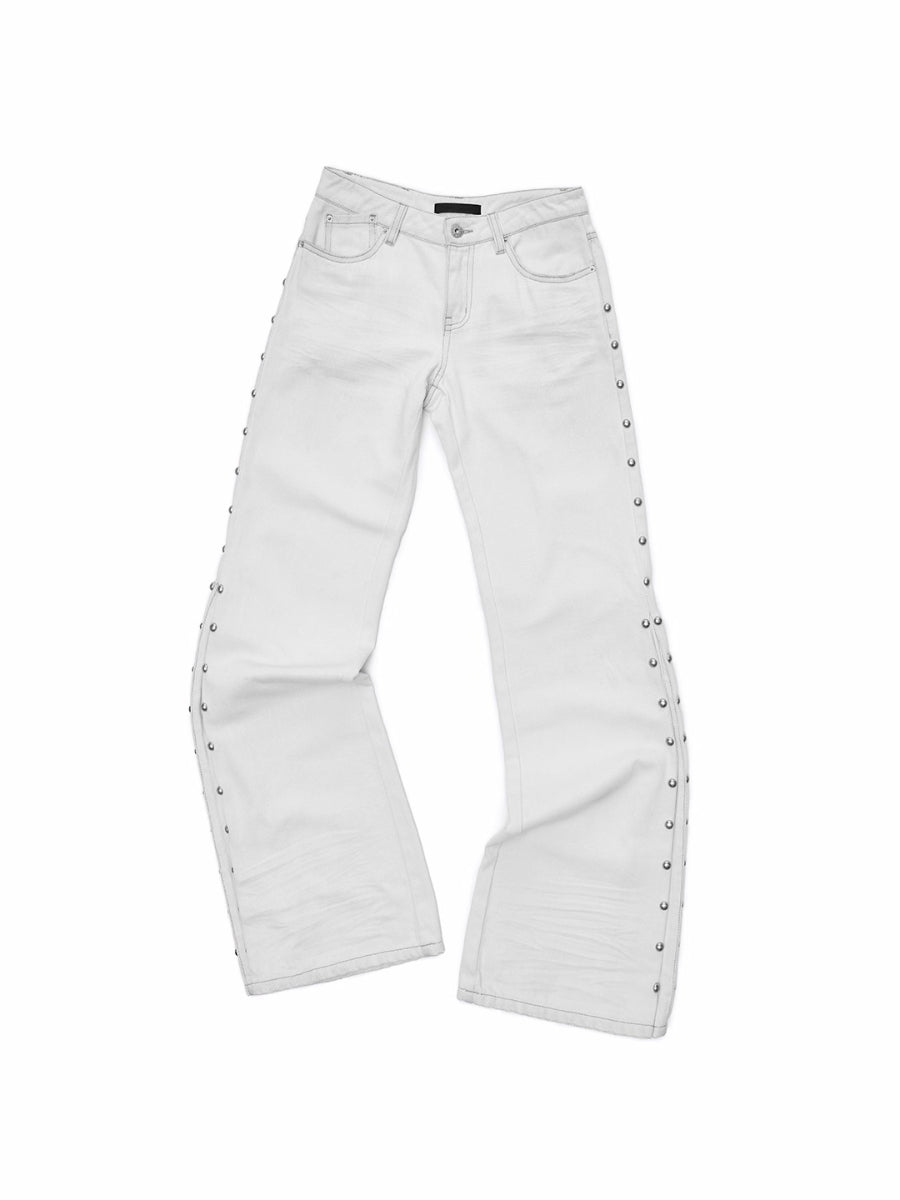 Studded Flared Denim Whisker Detailing Jeans