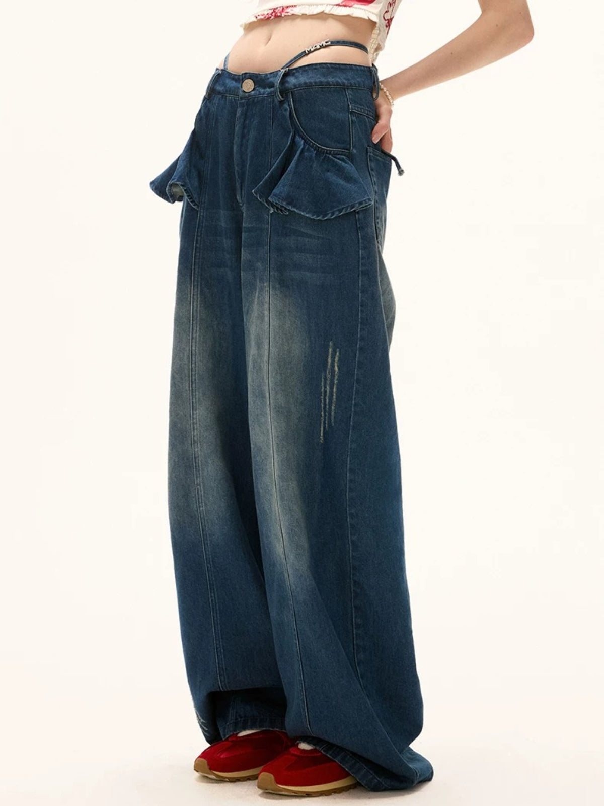Vintage Ruffle Straight Leg Denim Jeans