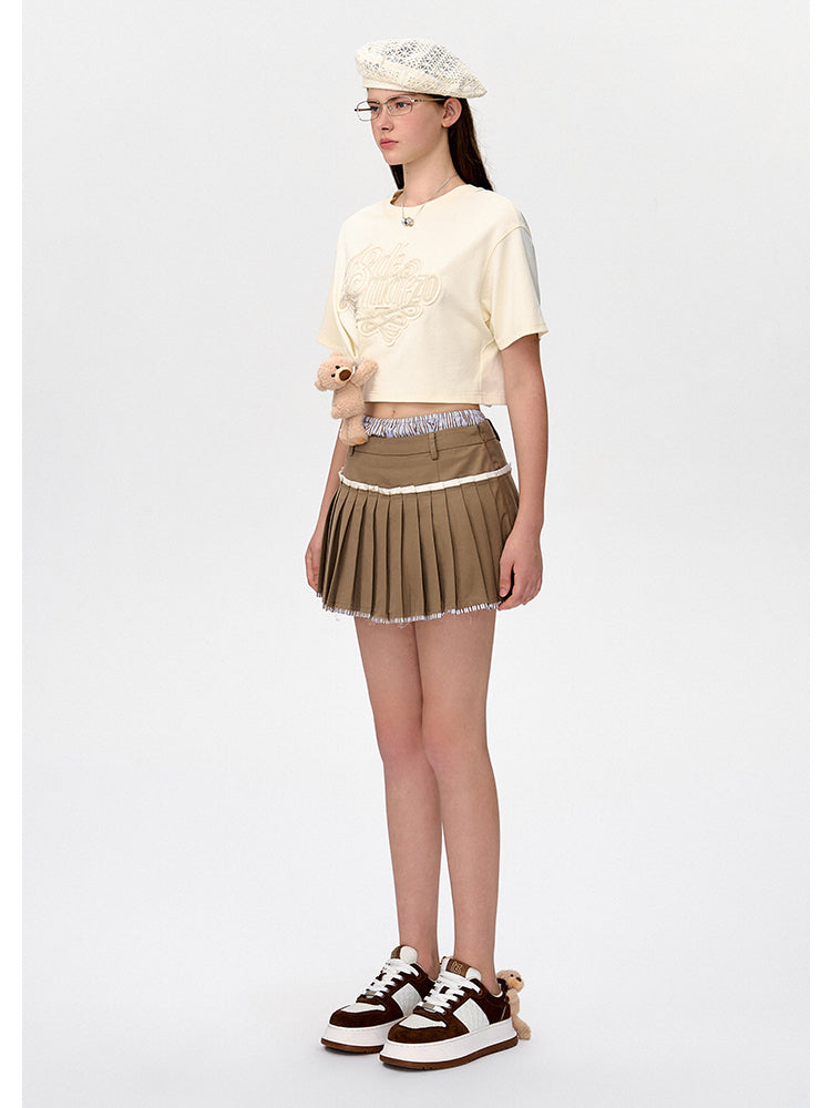 Applique Embroidery Gathered Short-Sleeve T-Shirt