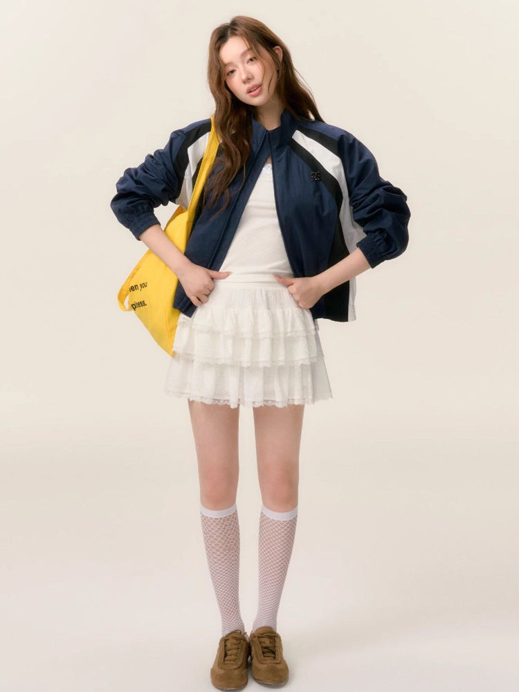 Lace Trim A-line Tulle Skirt