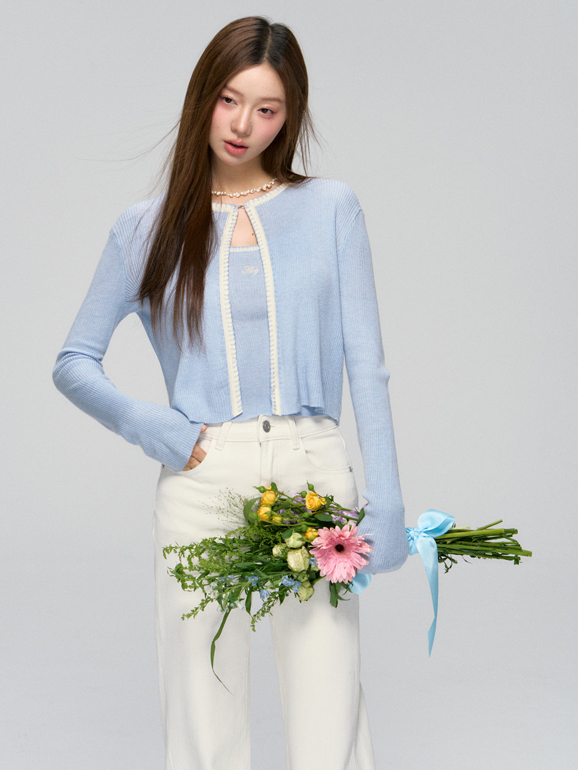 Shell Trim Knit Cardigan Set