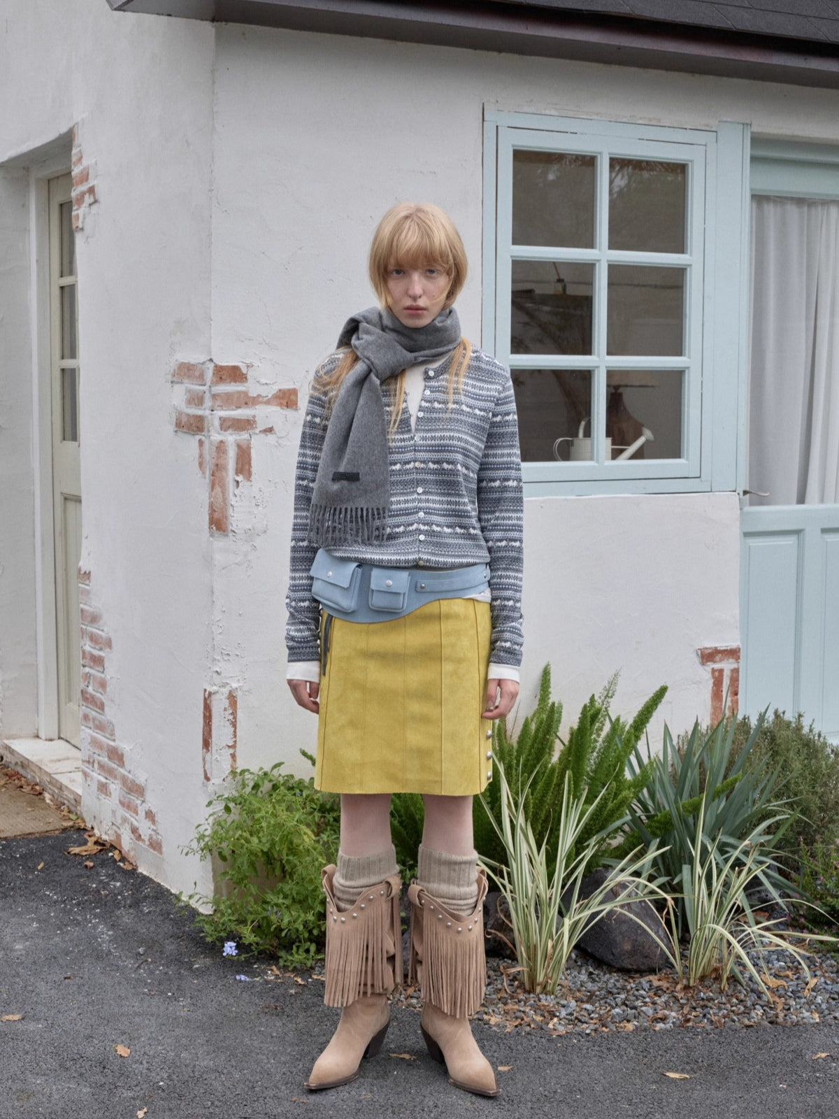 Fair Isle Pony Jacquard Drawstring Knit Cardigan