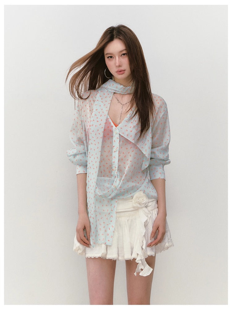 Small Floral Ribbon Flowing Sun-Protection Shirt