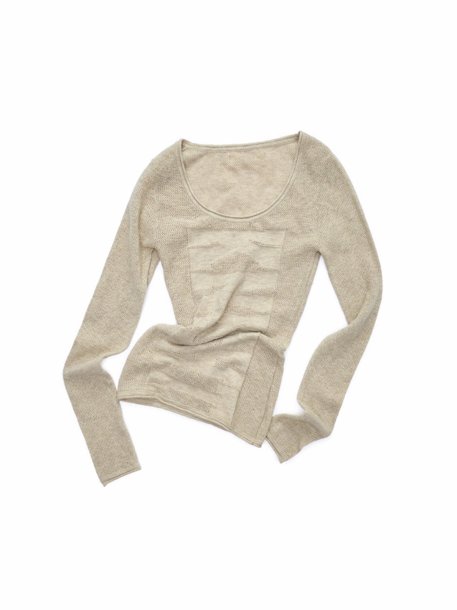 Crewneck Textured Open-Knit Wool Sweater