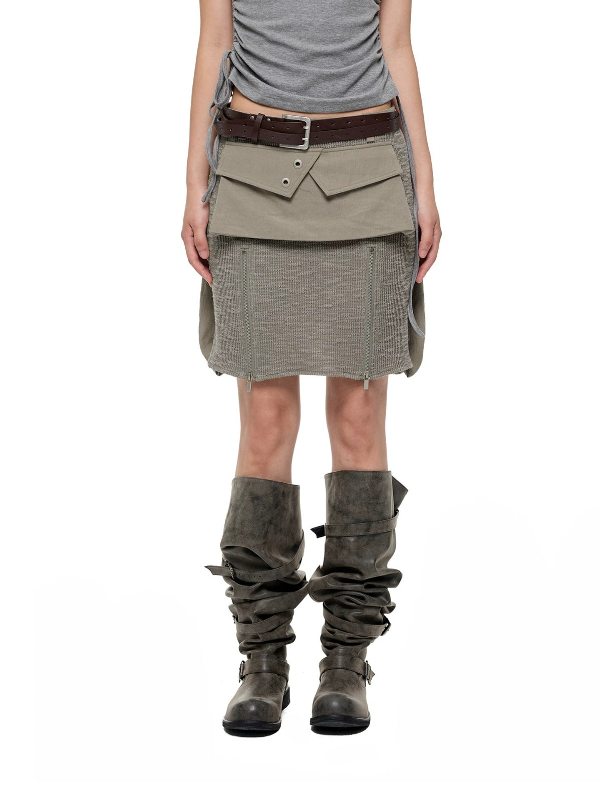 Textured Knit Linen Midi Skirt