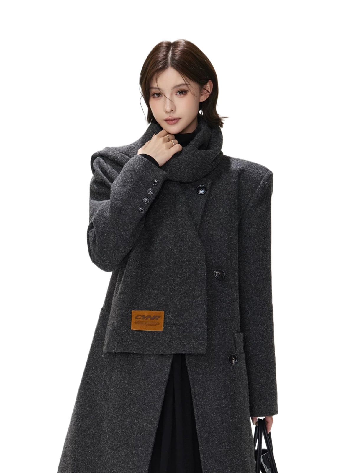 Detachable Scarf Double Breasted Wool Coat