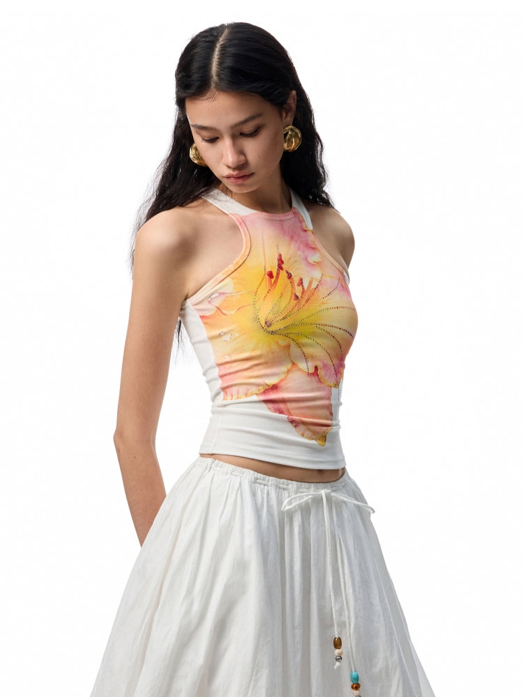 Floral Print Rhinestone Vest