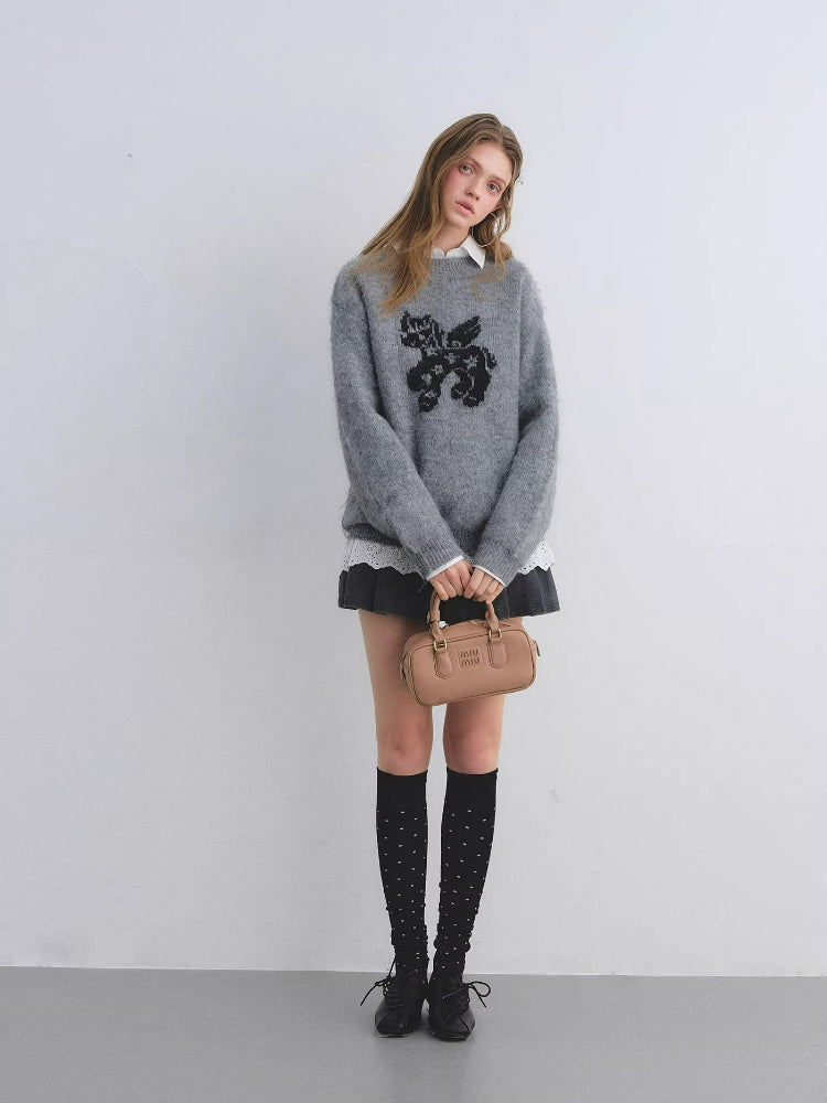 Jacquard Wool Blend Crewneck Sweater