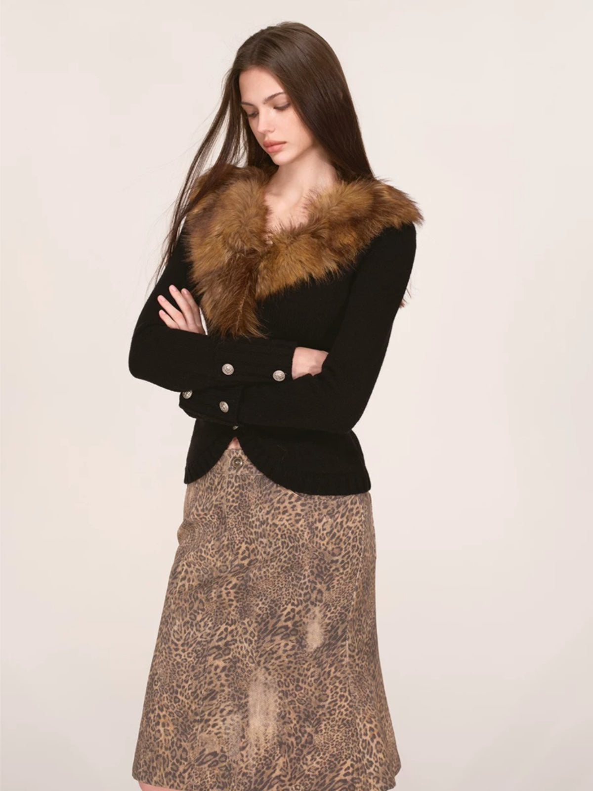 Vintage Faux Fur Collar Cardigan