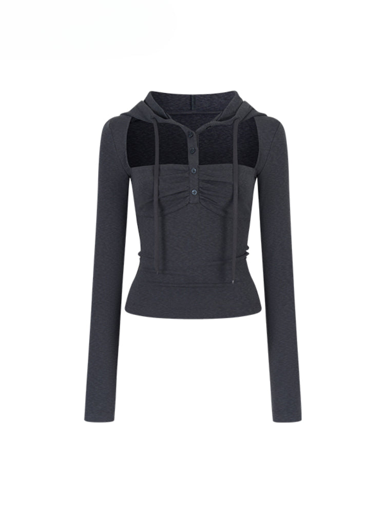 Hooded Hollow-out Long-sleeved T-shirt