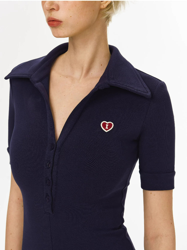 Love Order Polo Collar Slim-Fit Short-Sleeve Jumpsuit