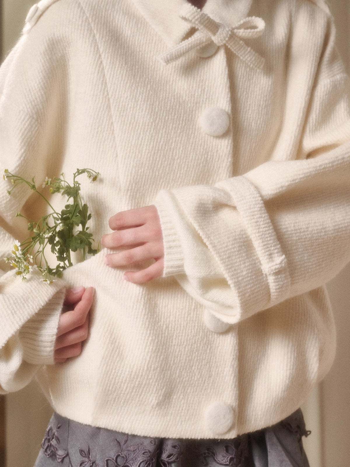 Fluffy Snow Wool Twill Cut Jacket