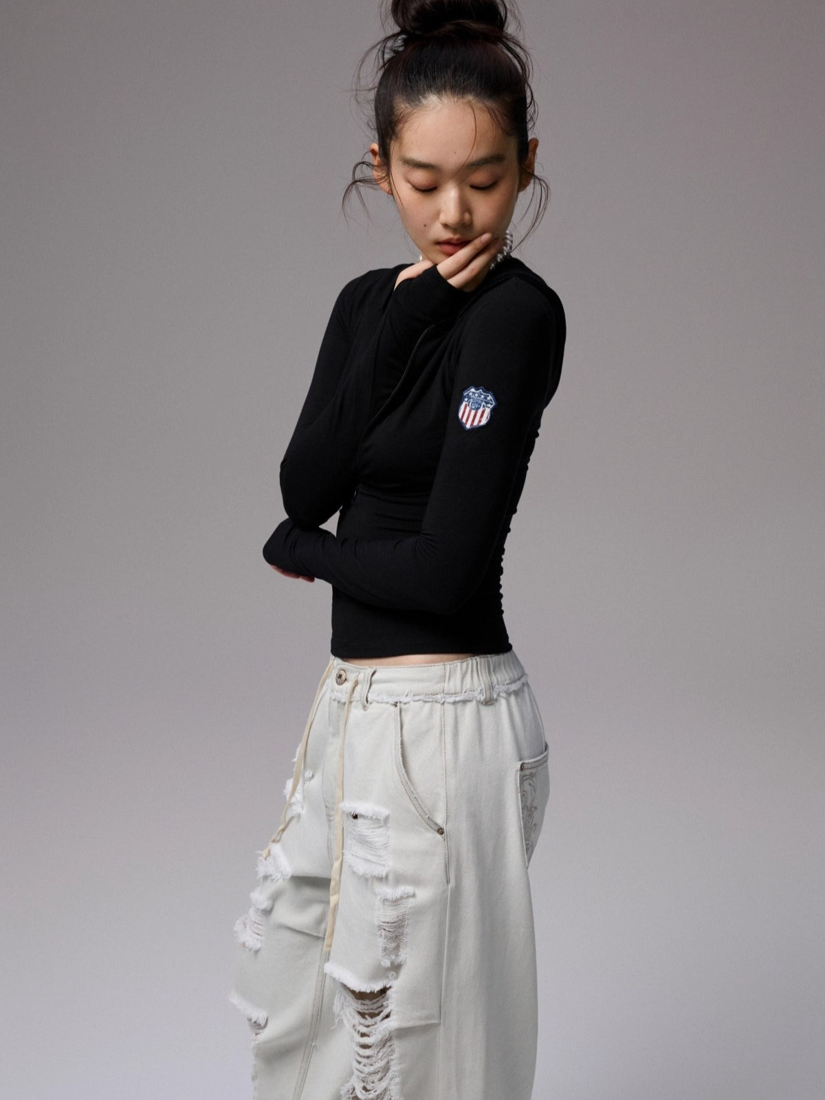 Hooded Zip Slim Long-Sleeve T-shirt