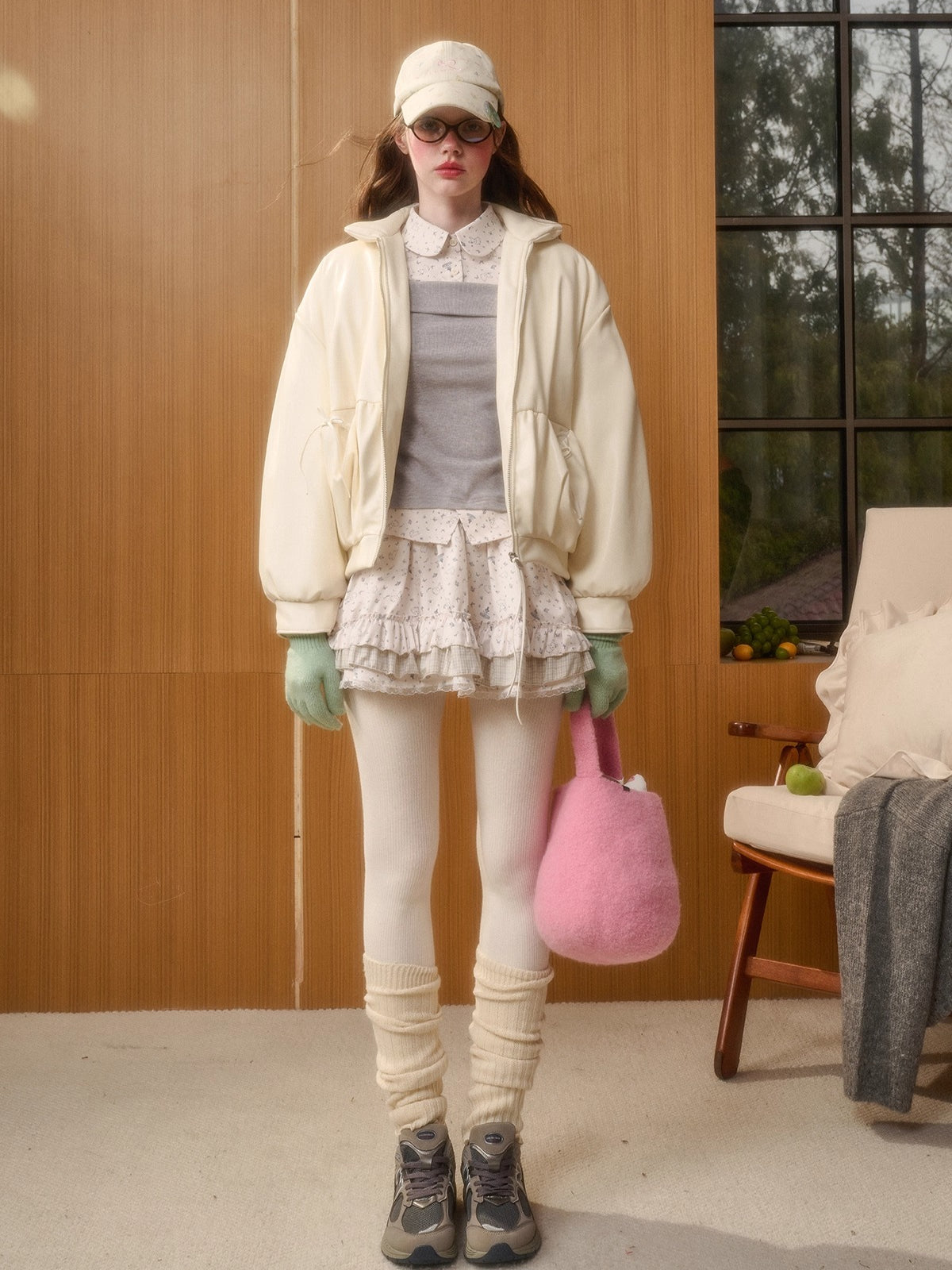 Cream White Peter Pan PU Jacket