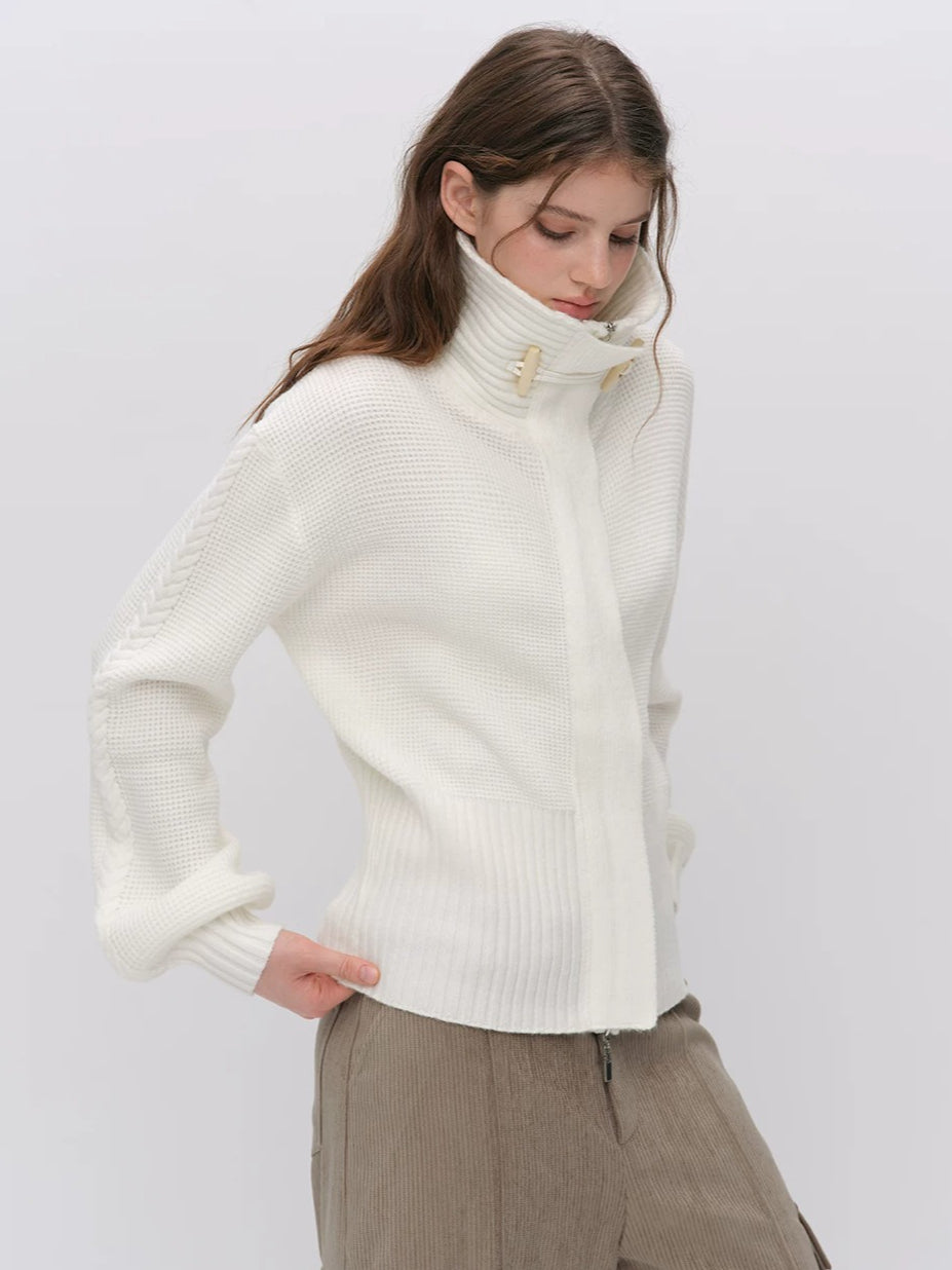 Oversized Toggle Collar Waffle Cardigan