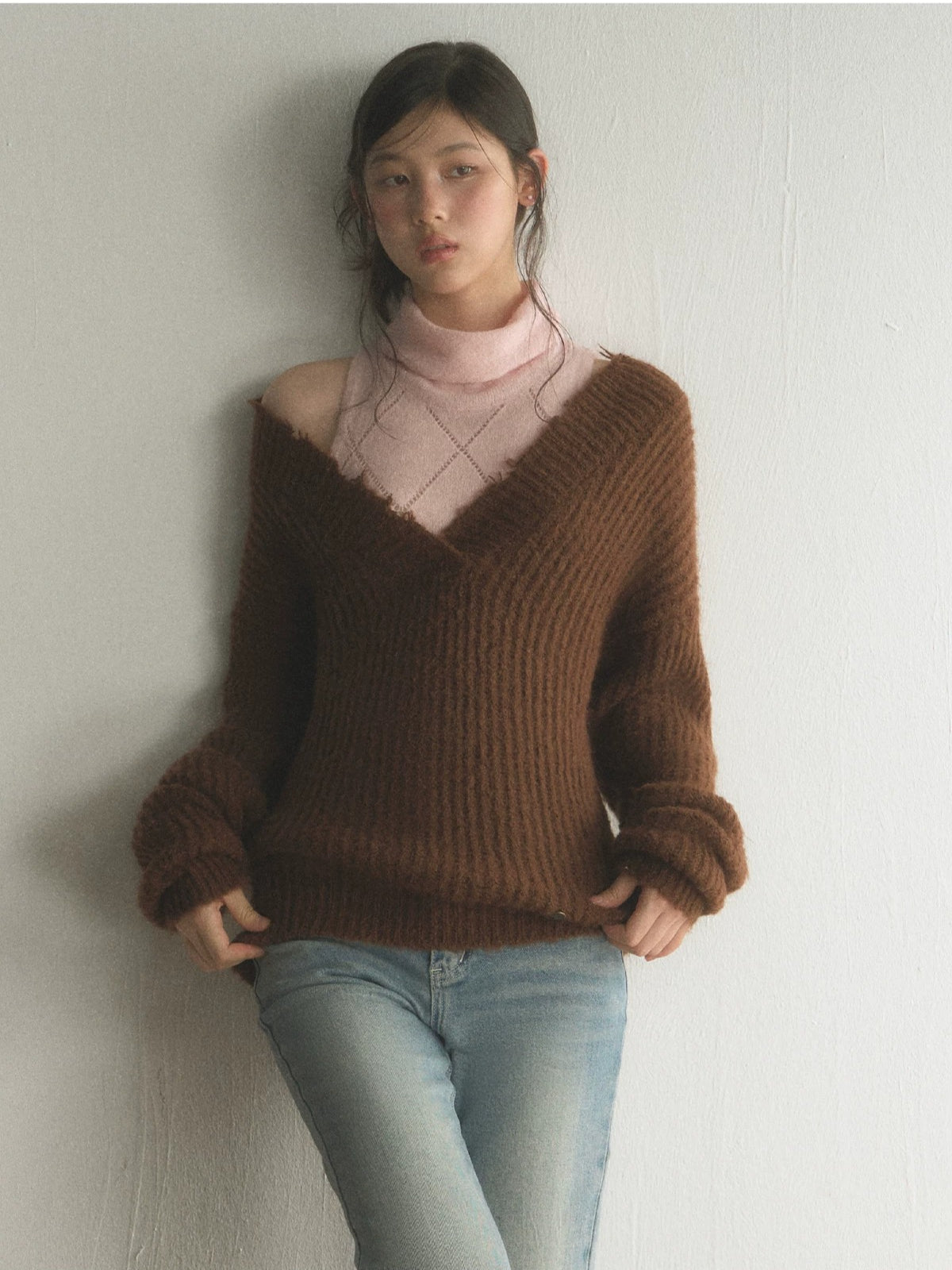 Oversized V-Neck Knit Sweater