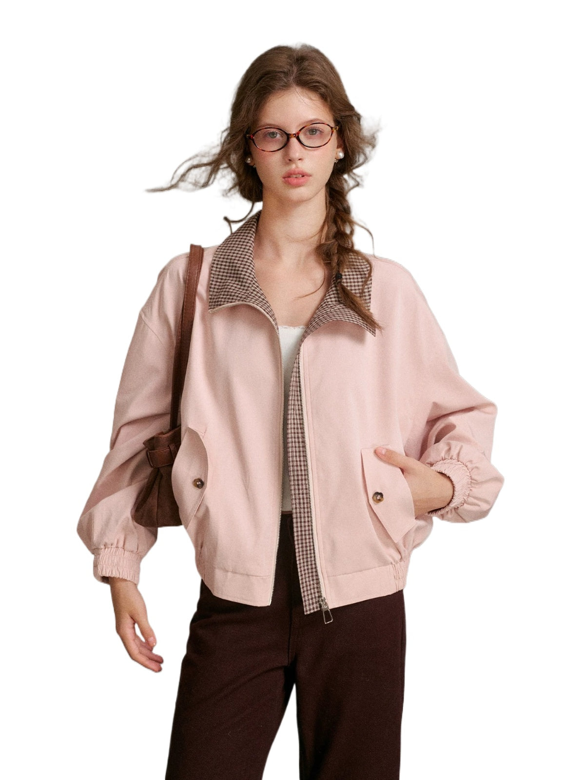 Plaid Collar Cropped Jacket