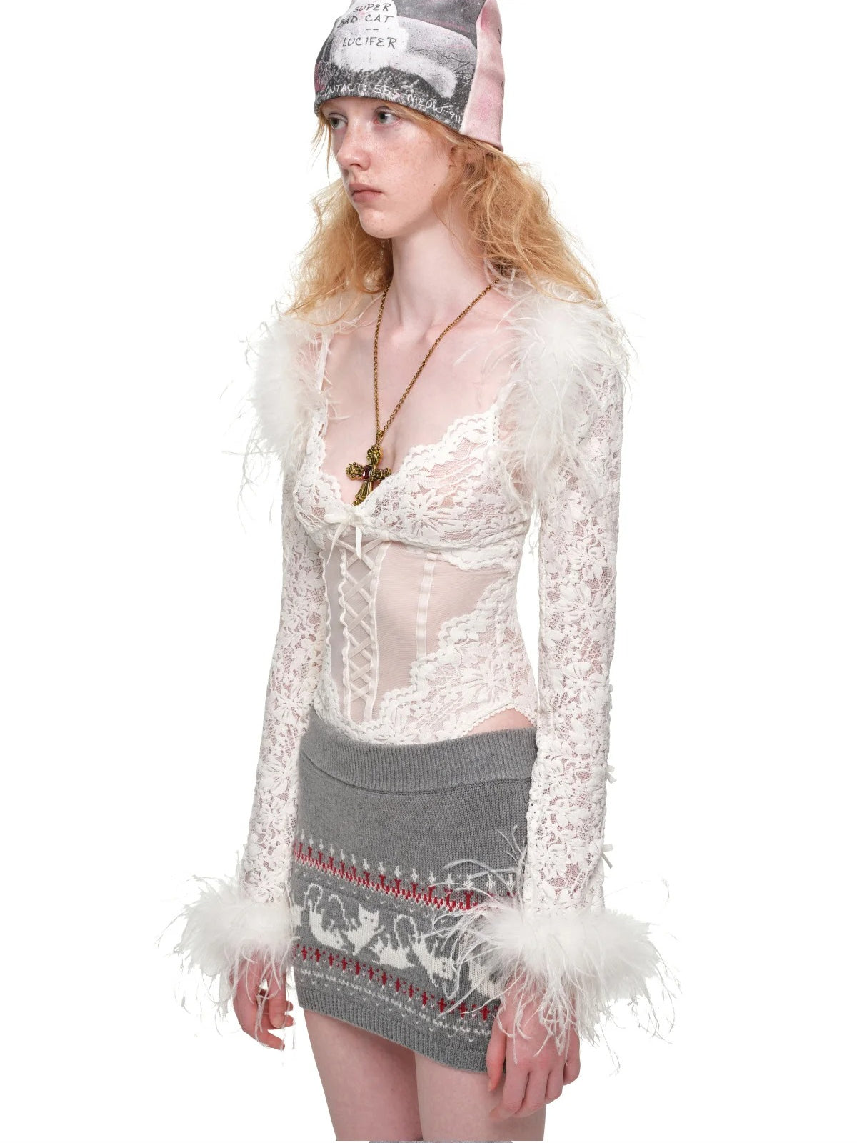 Ostrich Feather Trimmed Lace Bolero