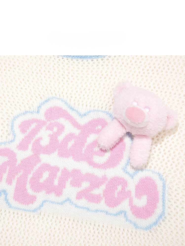 Hollow Color-Blocked Logo Round Neck T-shirt