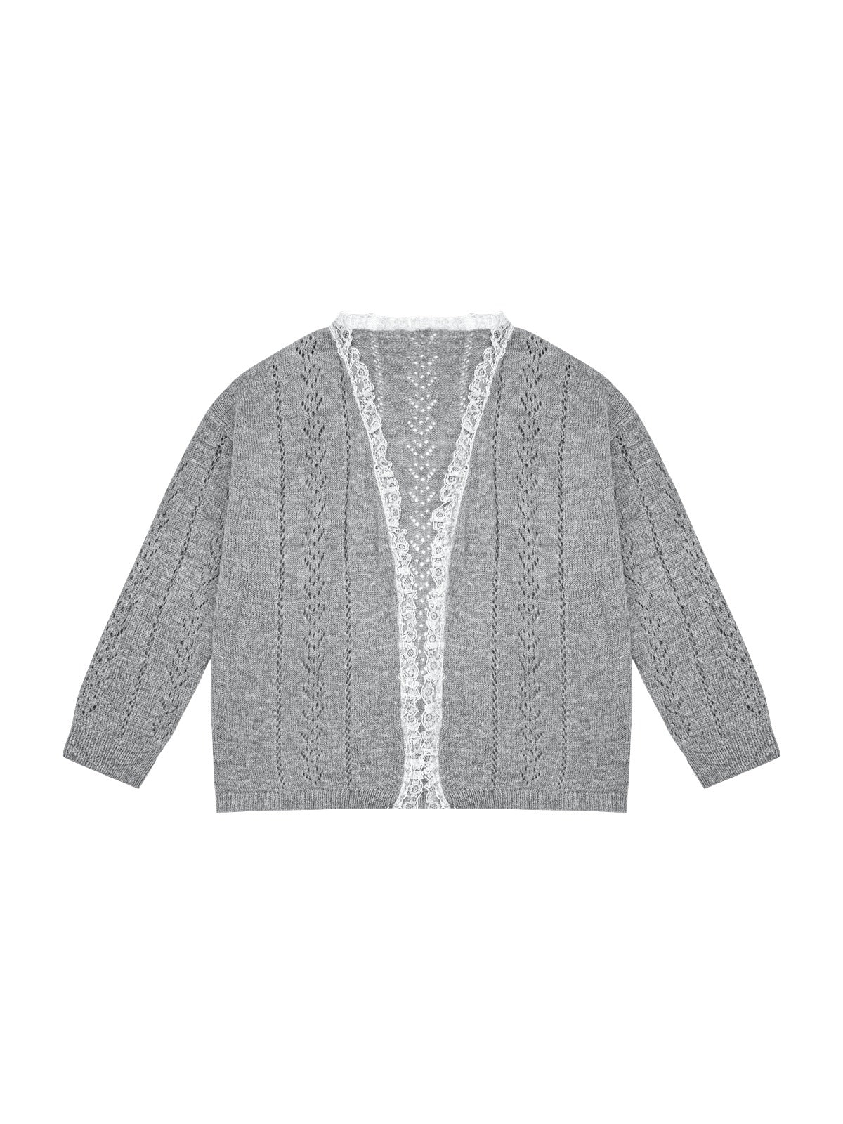 Gray & Purple Lace Trim Cardigan