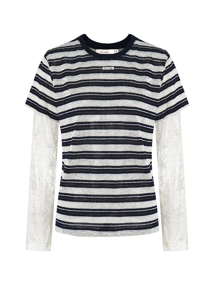 Linen Stripe Lace Top