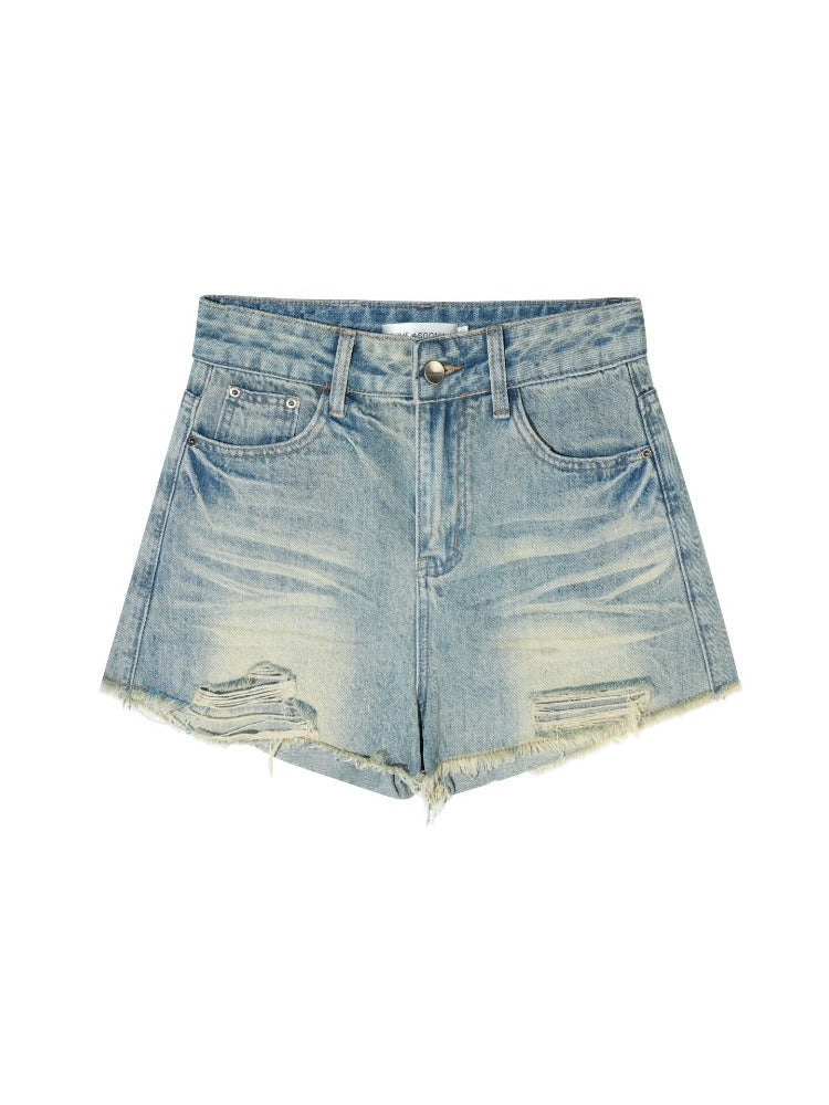 Distressed A-line Denim Shorts