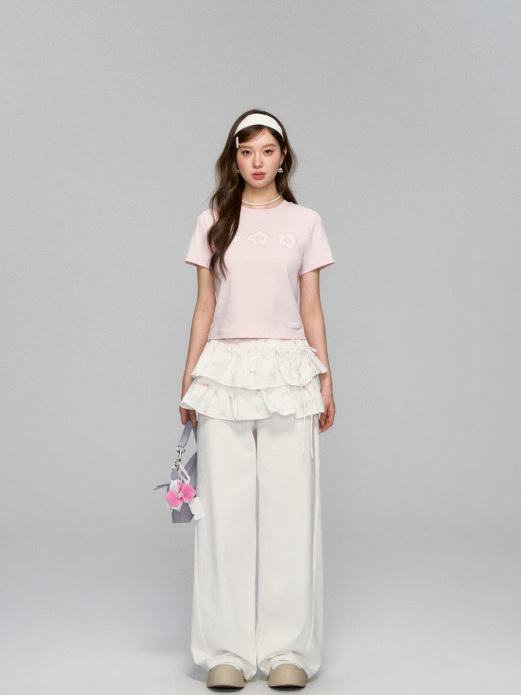 Floral Drawstring Pocket Multi-Layered Cake Skirt