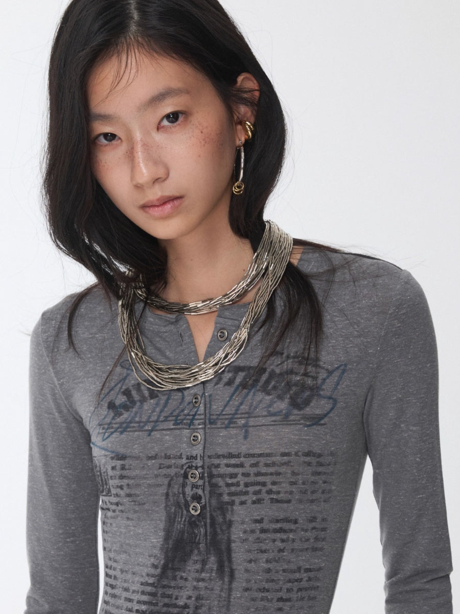 Henry Collar Animal Print Knit Top