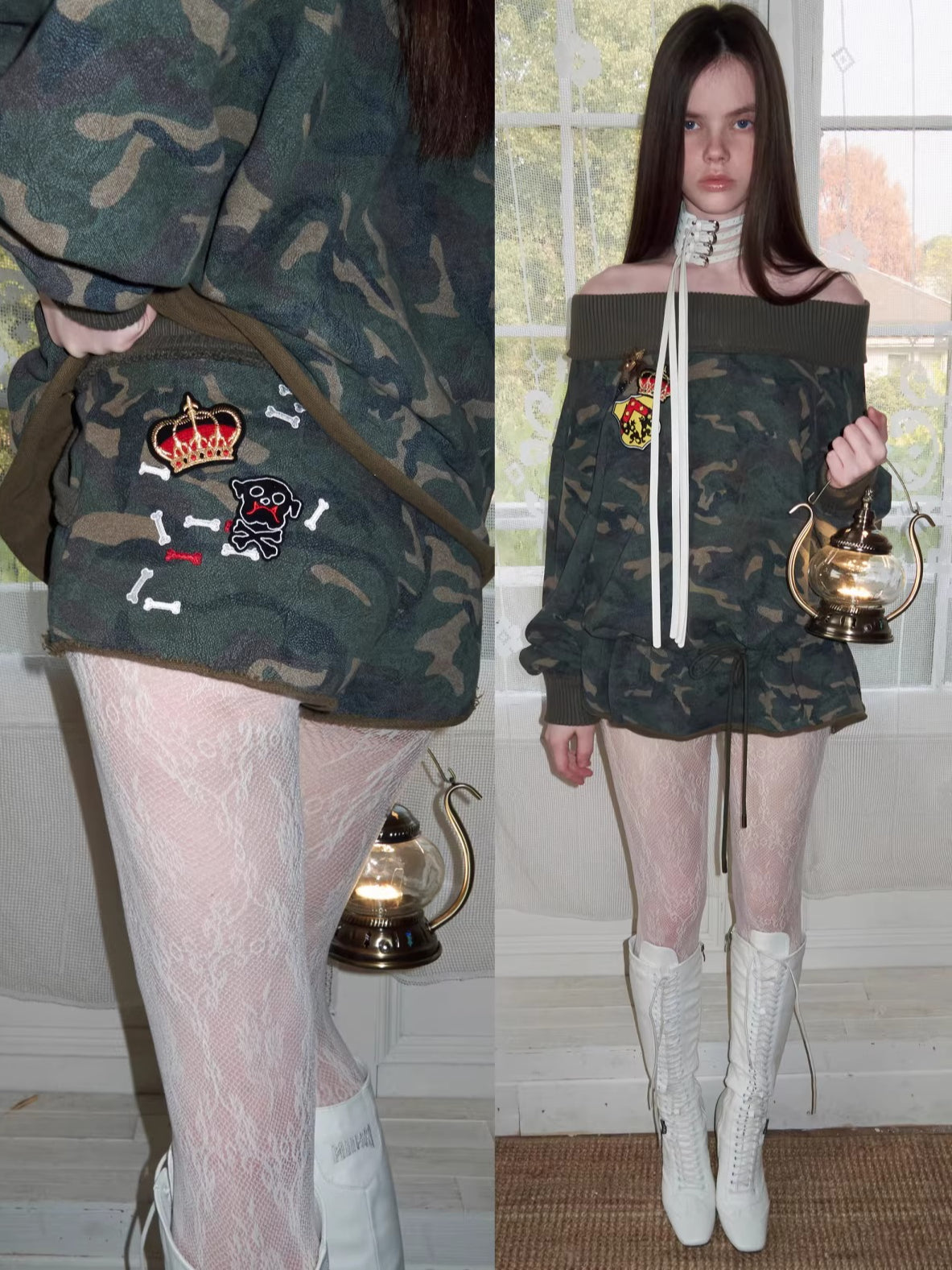 Bone Embroidery Sweat Shorts