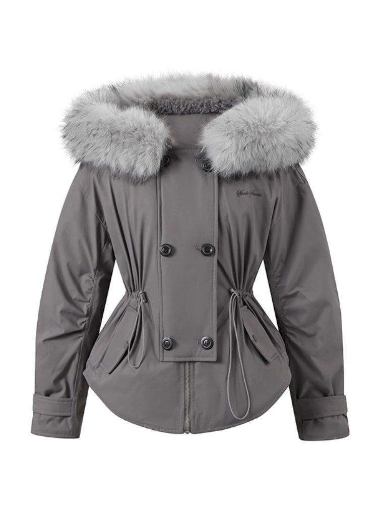 Faux Fur Collar Double-Breasted Down Parka