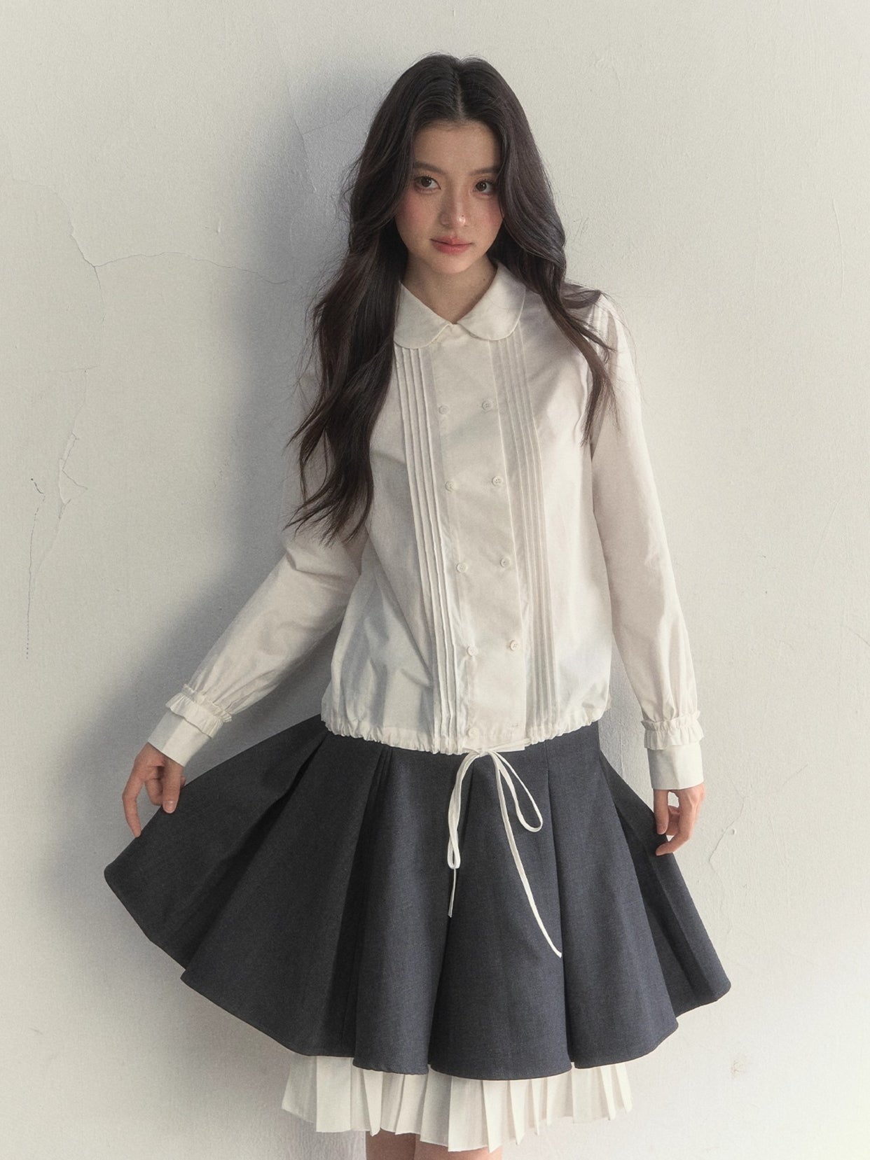 Vintage Doll Collar Double-Breasted Shirt