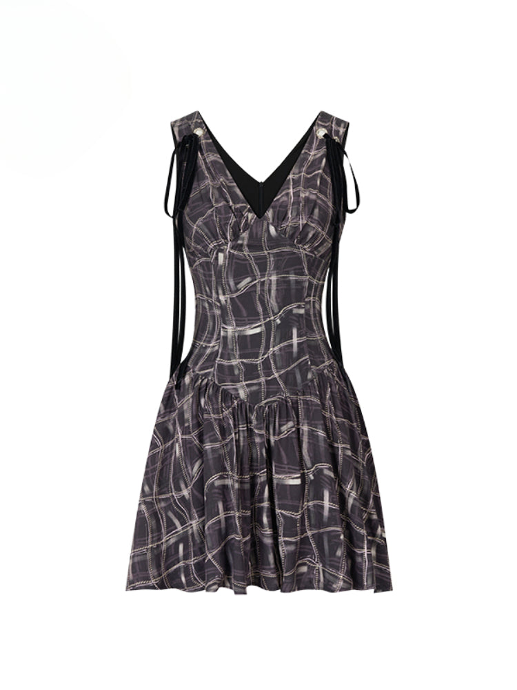 Tie-up Plaid Sleeveless Dress
