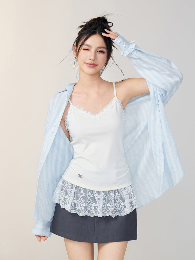 Lace-Trimmed Floral Shirt