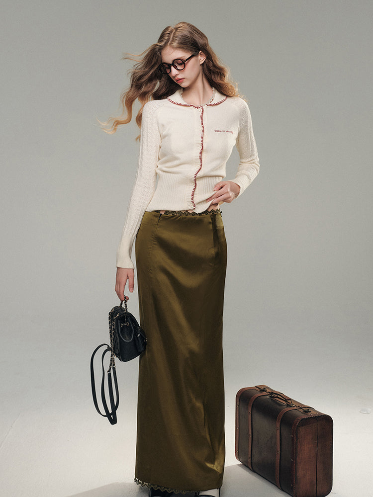 Lace Satin Midi Skirt