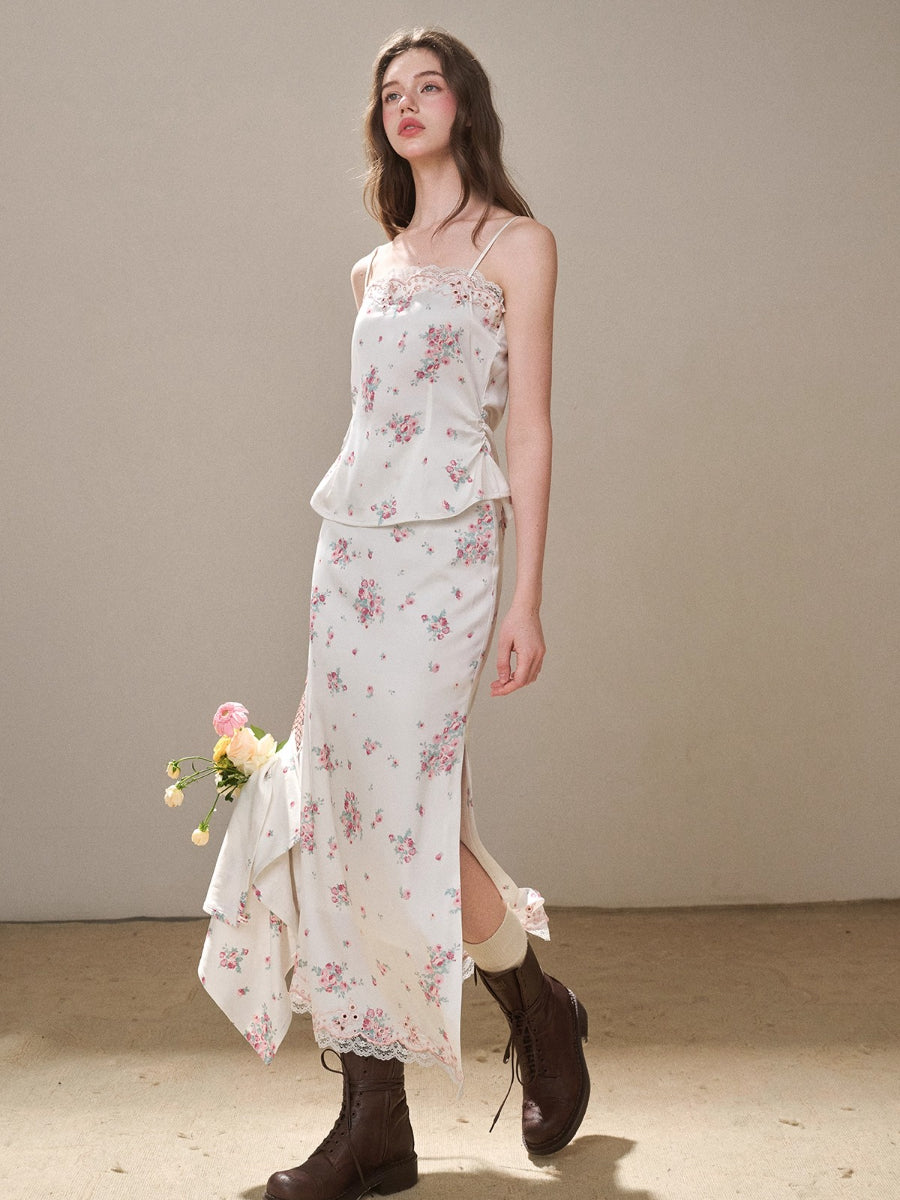 Cosagach Pearl Satin Embroidered Camisole & Skirt Set