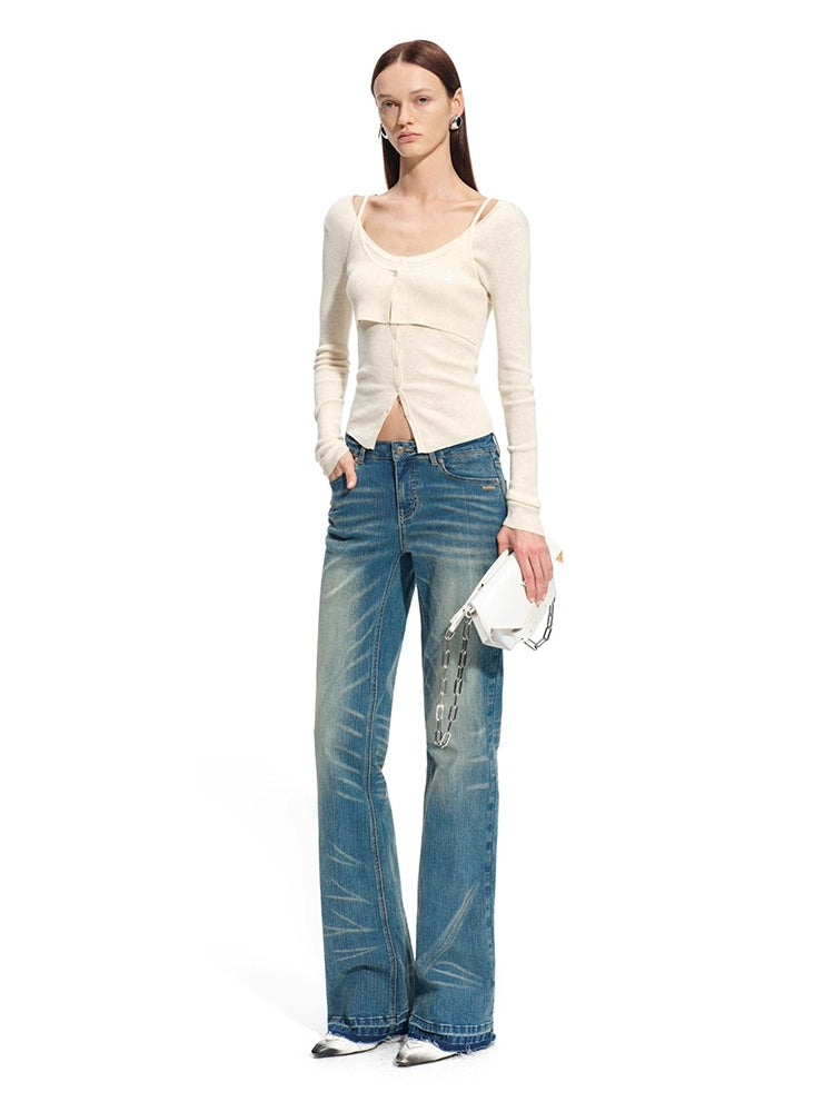 "Savanna Series" Plains Washed Denim Straight-Leg Jeans