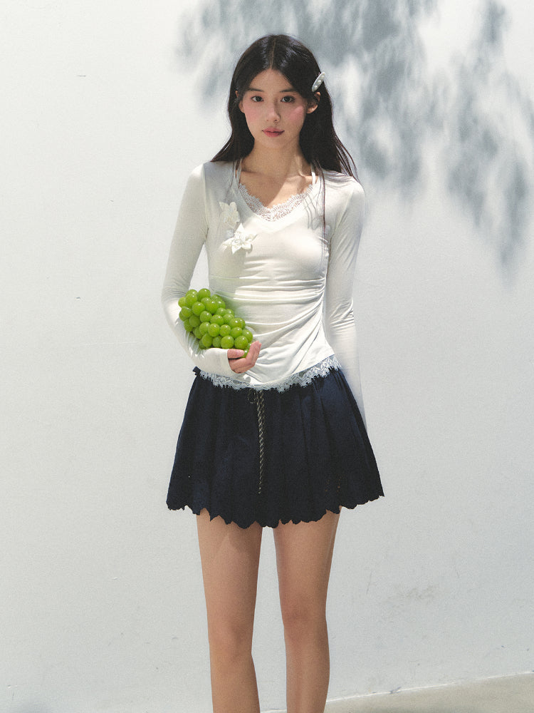 Embroidered Elastic Waist Skirt