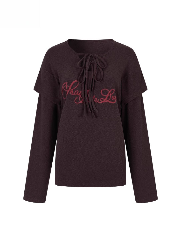 Purple Embroidered 2-in-1 Long Sleeve T-shirt