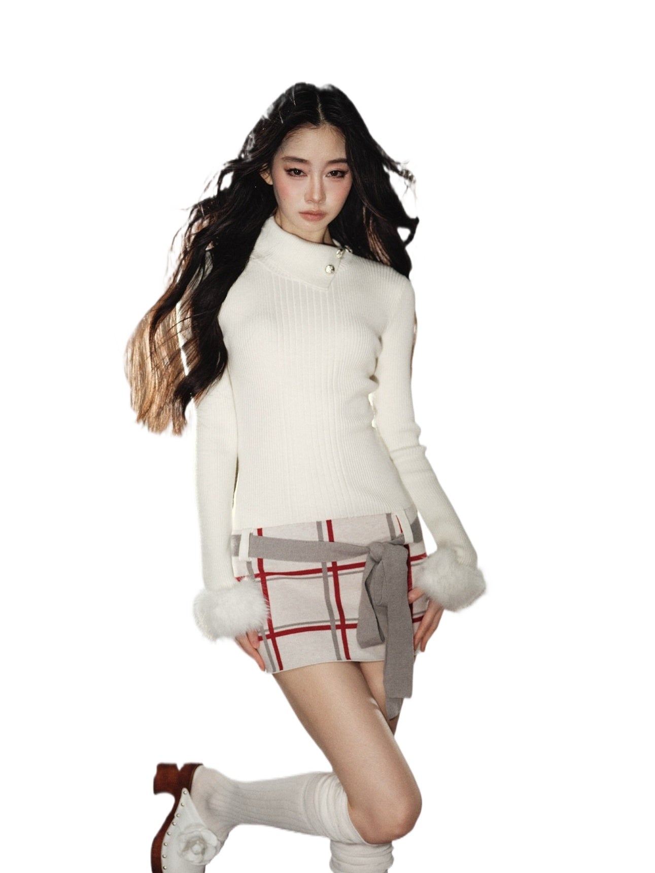 Detachable Collar Plaid Dress