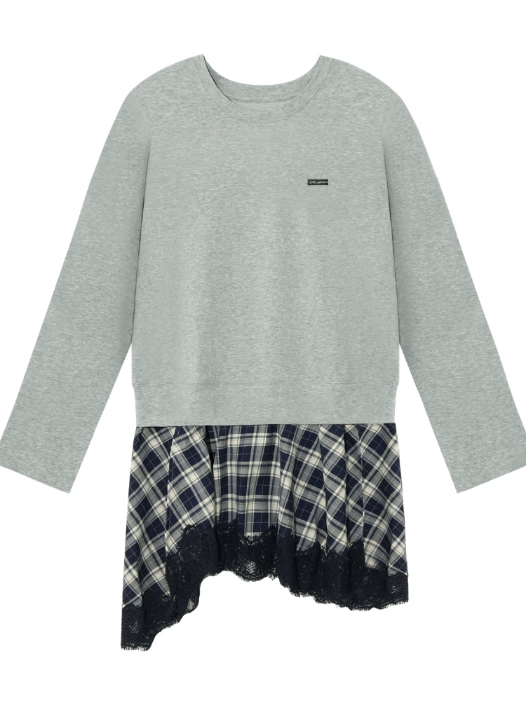 Plaid Lace Patchwork Knit Dress