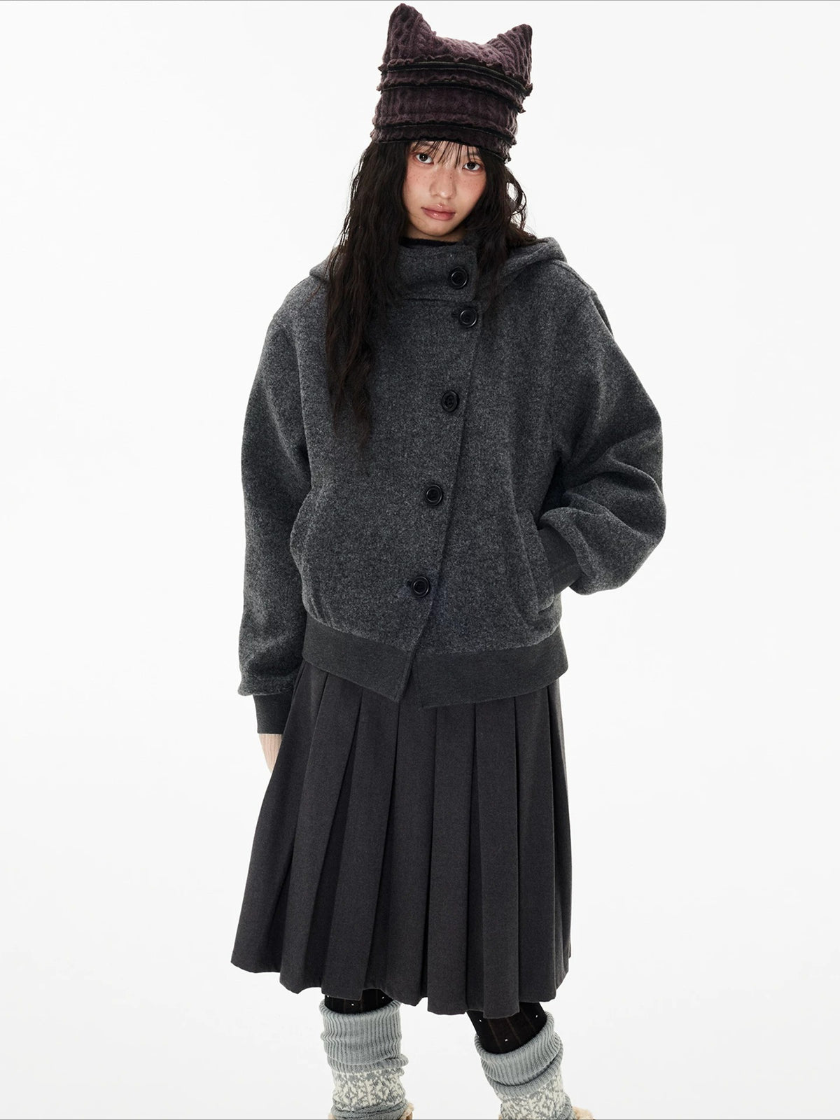 Hooded Button Jacket