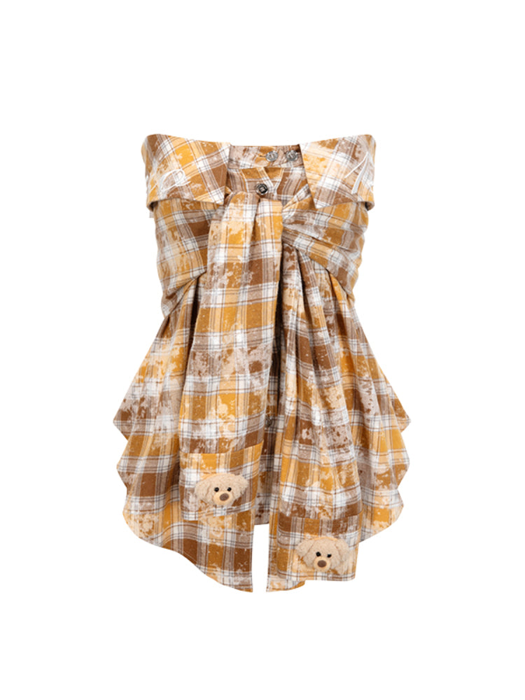 Plaid Shirt Slim Fit Strapless Top