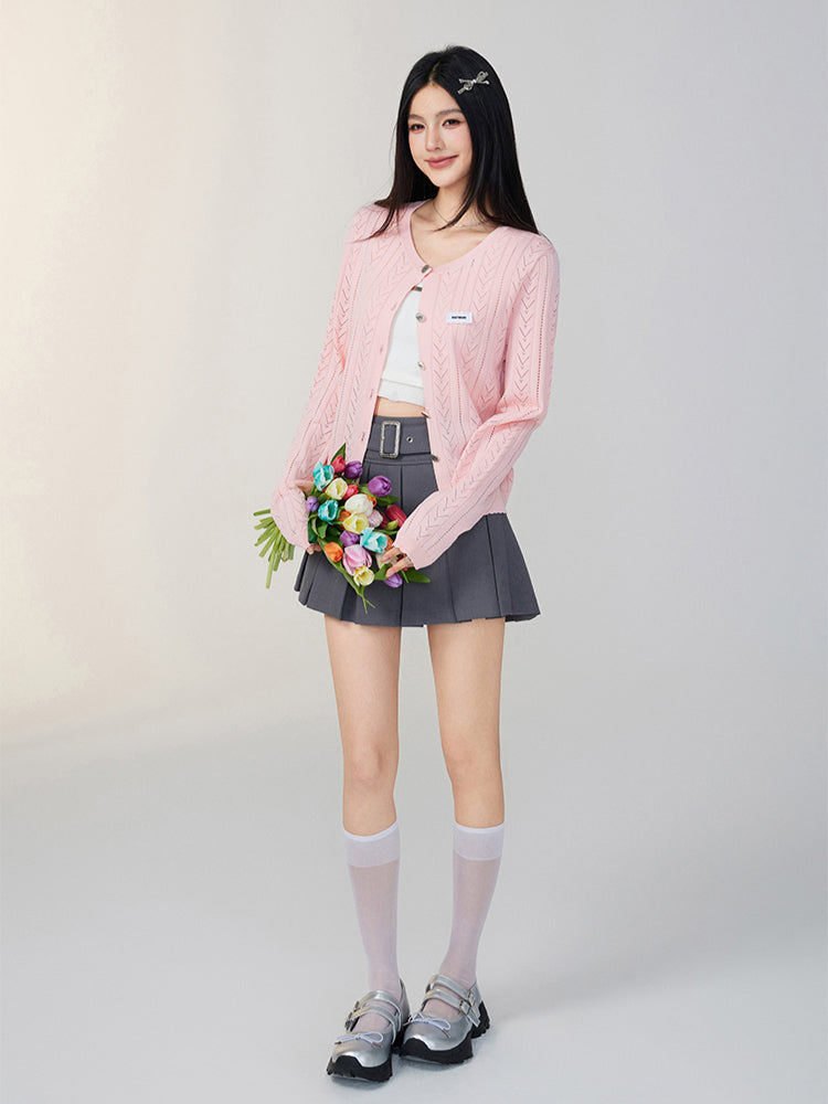 Pink & Off-white Lace Knit Cardigan