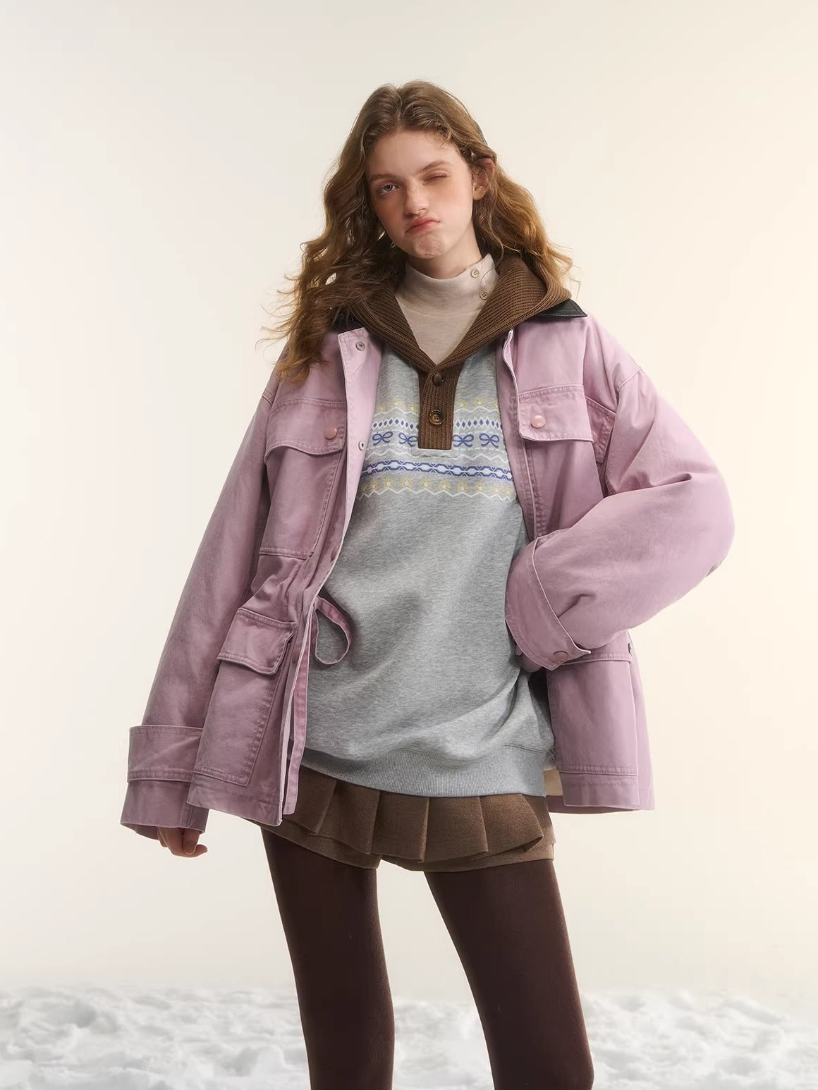 Contrast Patchwork Hooded Fleece Sweatshirt