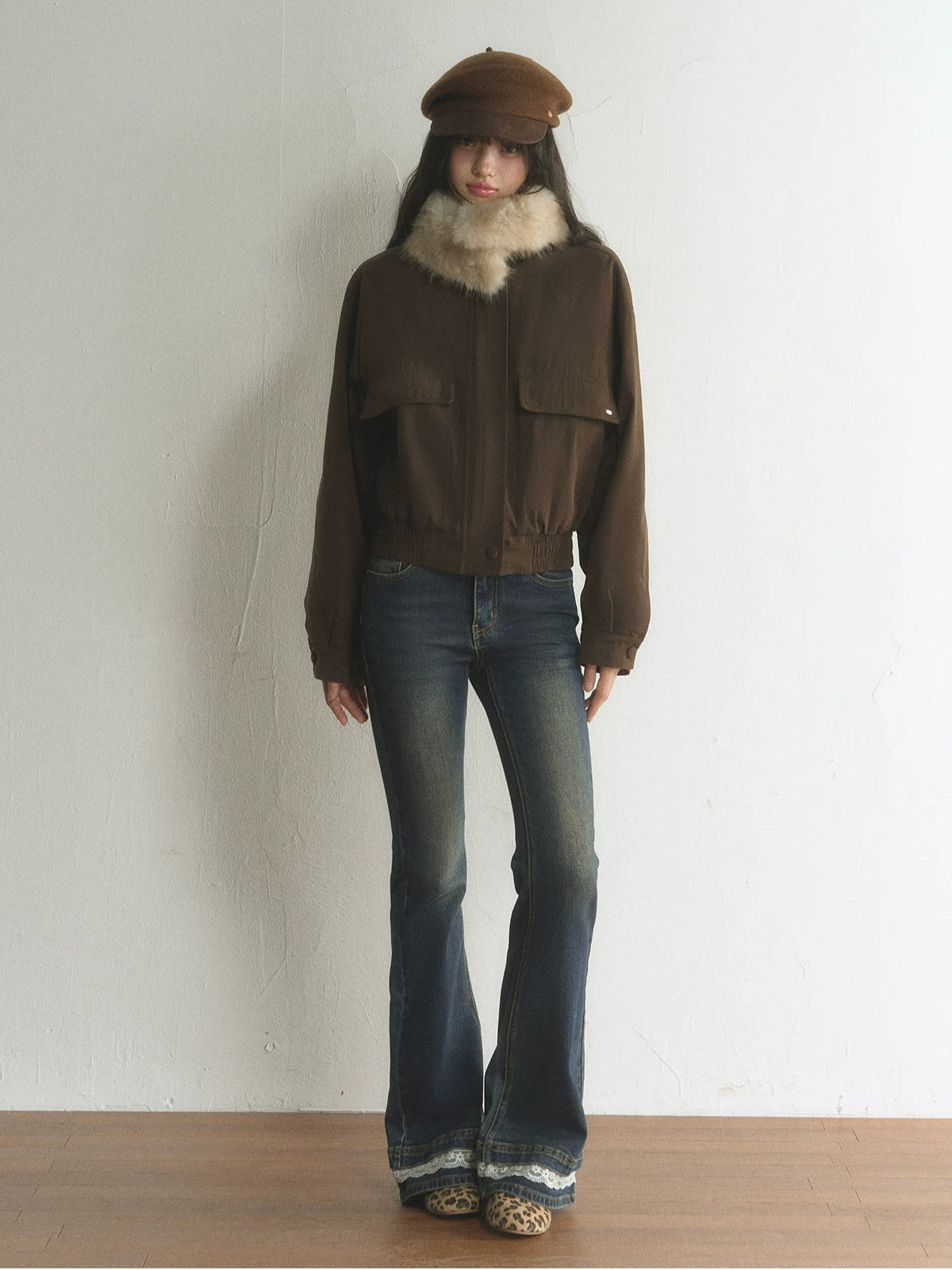 Vintage Detachable Fur-Collar Utility Jacket